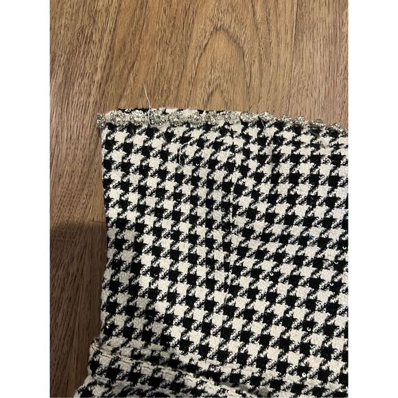 LDT RILEY STRAPLESS FLOUNCE TWEED MINI DRESS Black and White Houndstooth size 4 - Picture 5 of 10